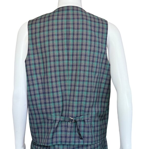 Mander By Karn Bespoke Mens Gray Three-Piece Plaid Suit Jacket Pants Vest - Picture 6 of 16